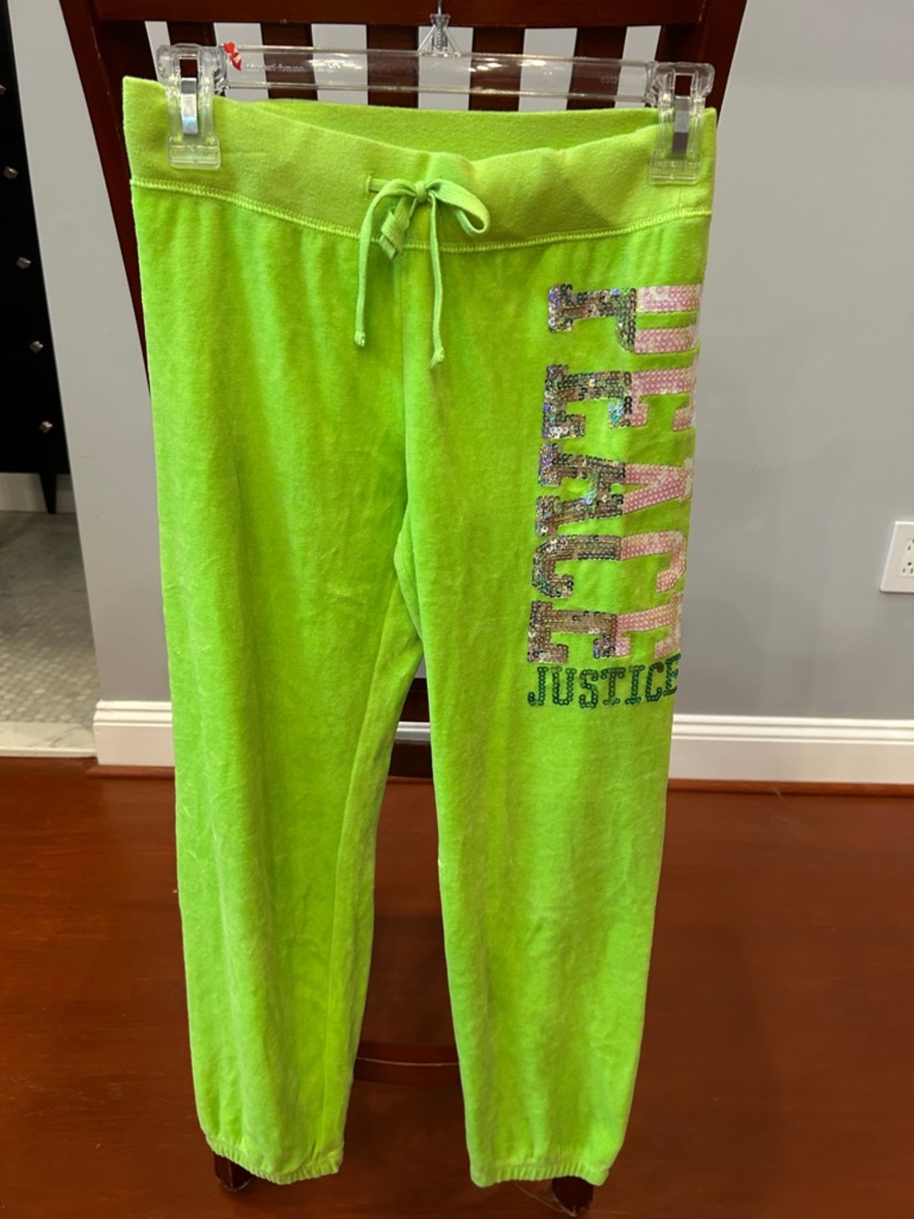 Justice Lime Green Sequin Logo Sweatpants